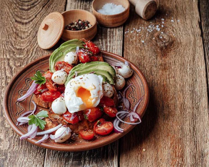 Baked Egg with Avocado, Tomato, and Citrus Salad