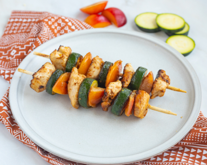 Grilled Chicken with Peaches and Zucchini Skewers