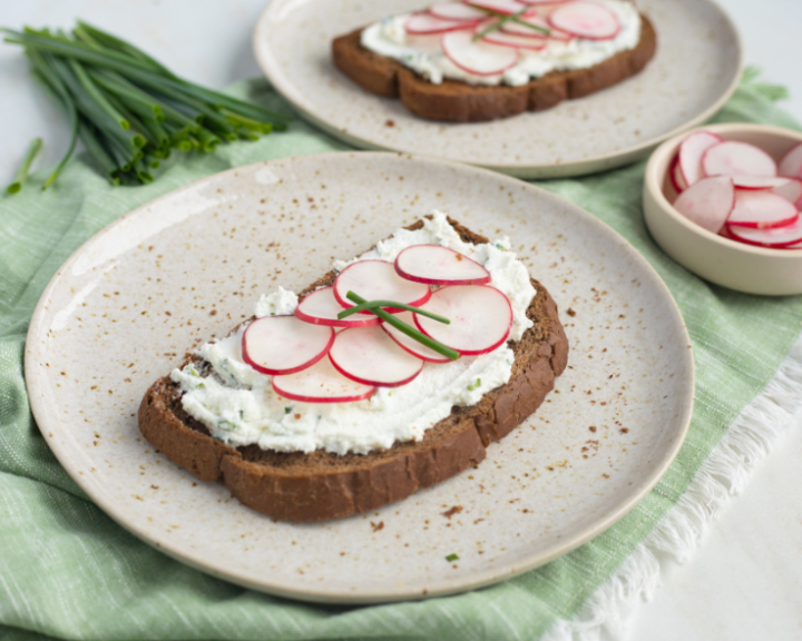 Radish Toasts with Whipped Ricotta & Chives